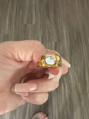 Gold-Tone Cocktail Ring with Large Clear Stone